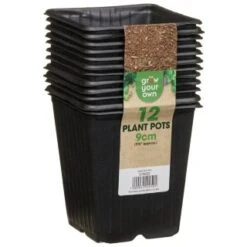 B&M Black Plant Pots 12pk 7 B&M Black Plant Pots 12pk -Big Brand Store 319025 grow your own 12 plant pots 9cm1