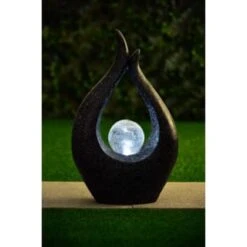 Garden Sculpture With Solar Crackle Ball -Big Brand Store 353674 garden sculpture with solar crackle ball black