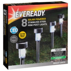 Eveready Mini Solar Lighting Posts 8pk - Colour Changing -Big Brand Store 366414 8pk eveready soloar powered mini post lights bright white