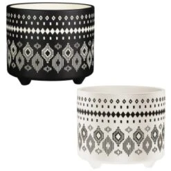 B&M Urban Eden Embossed Footed Planters 3pk - Black 11 B&M Urban Eden Embossed Footed Planters 3pk - Black -Big Brand Store 366531 3pk urban eden plant pot on tripod stand group