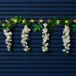 Solar Powered 180cm Artificial Leaf Garland With Wisteria Flowers - Warm White -Big Brand Store 379258 180cm solar powered artificial leaf garland with wisteria flowers 20 warm white micro leds 3