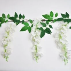 Solar Powered 180cm Artificial Leaf Garland With Wisteria Flowers - Warm White -Big Brand Store 379258 180cm solar powered artificial leaf garland with wisteria flowers 20 warm white micro leds 4