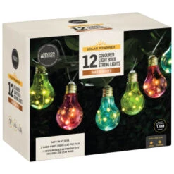Solar Powered 12 Coloured Light Bulb String LED Lights - Warm White 6 Solar Powered 12 Coloured Light Bulb String LED Lights - Warm White -Big Brand Store 379261 12 solar powered coloured light bulb string lights 2