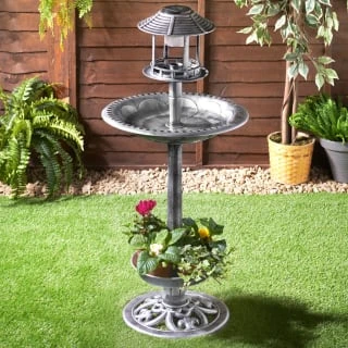 4-in-1 Bird Bath With Planter & Solar Light - Pewter 4 4-in-1 Bird Bath With Planter & Solar Light - Pewter - Image 2