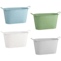 B&M Ribbed Matt Tin Trough With Handles - Cream -Big Brand Store 392741 simply garden ribbed tin trough group