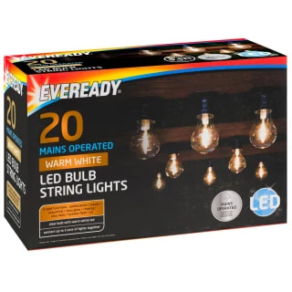 Eveready Mains Powered LED Bulb String Lights 20pk - Warm White 5 Eveready Mains Powered LED Bulb String Lights 20pk - Warm White - Image 3