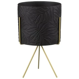 B&M Leaf Embossed Planter On Gold Stand - Black 3 B&M Leaf Embossed Planter On Gold Stand - Black