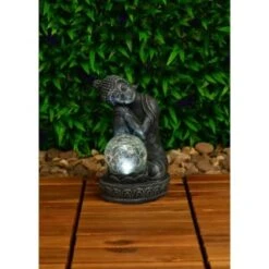 B&M Assorted Sitting Solar Buddha Garden Ornament -Big Brand Store 393441 sitting buddha garden ornament with solar crackle ball 3