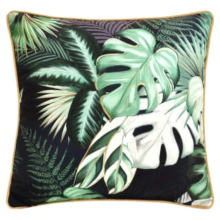 B&M Leaf Print Shower Resistant Cushion With Foiling - Black 3 B&M Leaf Print Shower Resistant Cushion With Foiling - Black