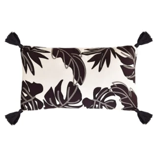 B&M Leaf Print Embroidered Lumbar Cushion With Tassels 3 B&M Leaf Print Embroidered Lumbar Cushion With Tassels